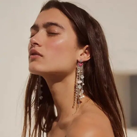 FREE PEOPLE Cruise Dangle Earrings In Pink & SIlver NWT - Picture 1 of 6